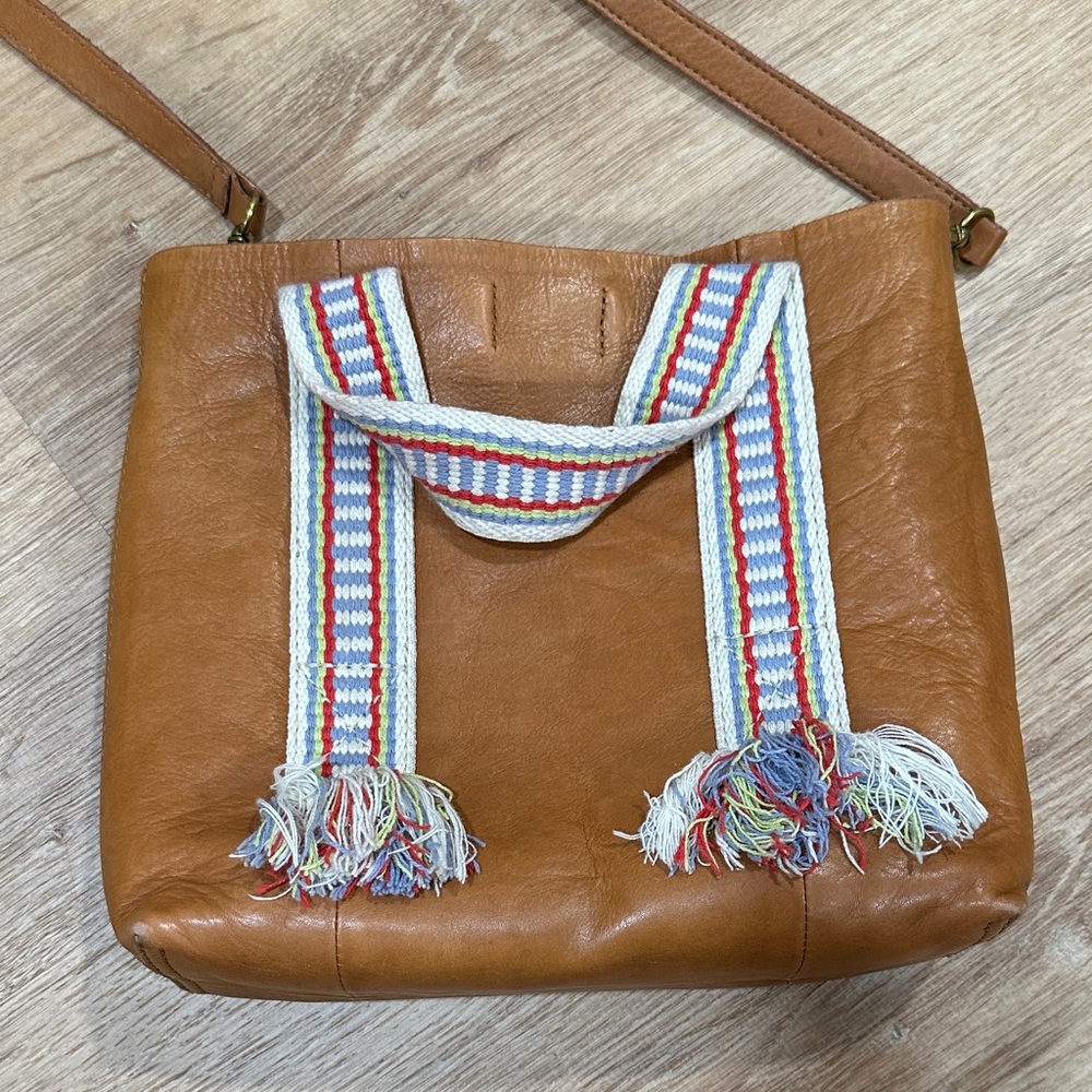 Madewell Brown Leather Transport Crossbody Bag With Multicolor Straps